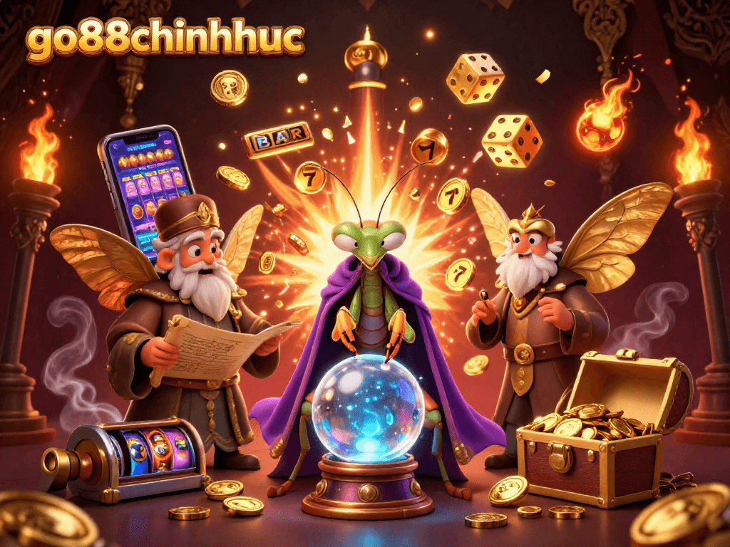 Engage with the go88chinhthuc scene of a fortune teller and librarian amidst a vibrant casino atmosphere.