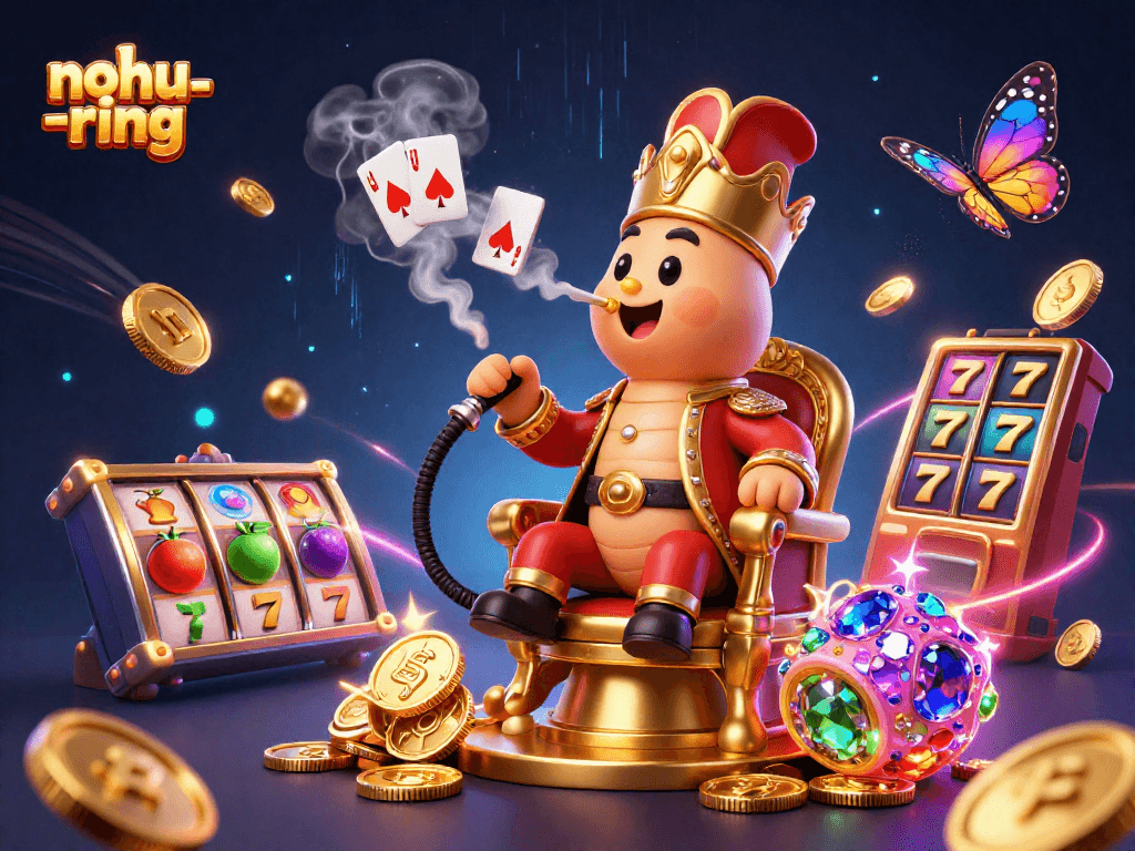 Play nohu-ring and unveil exciting jackpots amidst vibrant casino elements and dreamy illustrations.