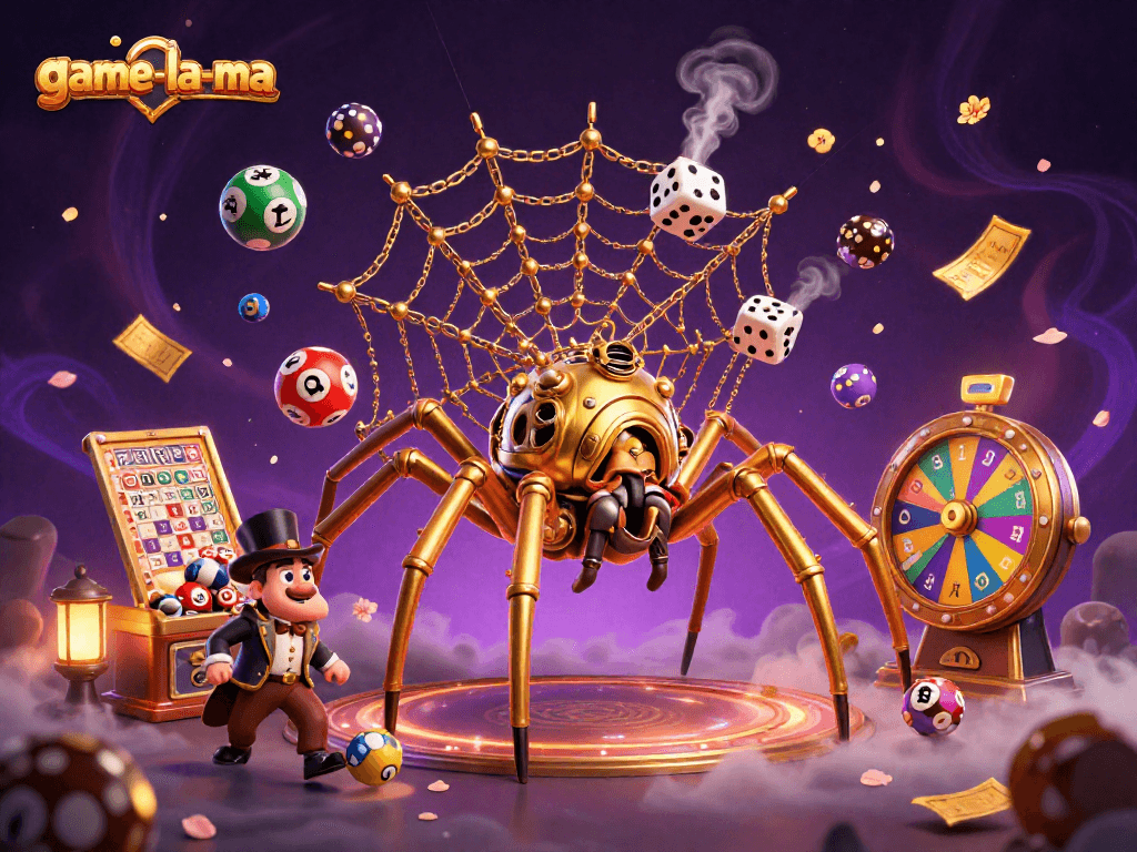 Engage with game-la-ma's vibrant casino scene featuring whimsical characters and dynamic gambling elements.