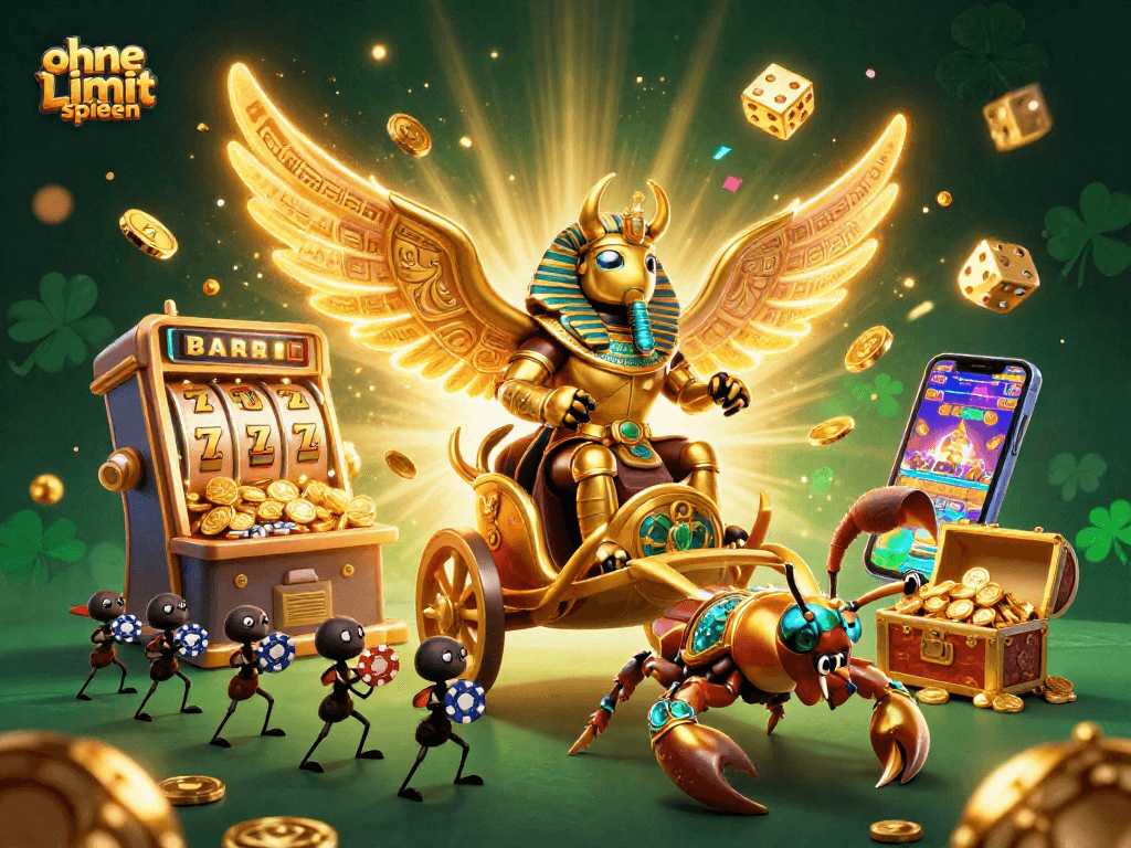 Engage in thrilling ohne Limit spielen with a vibrant 3D casino illustration featuring rich gaming elements.