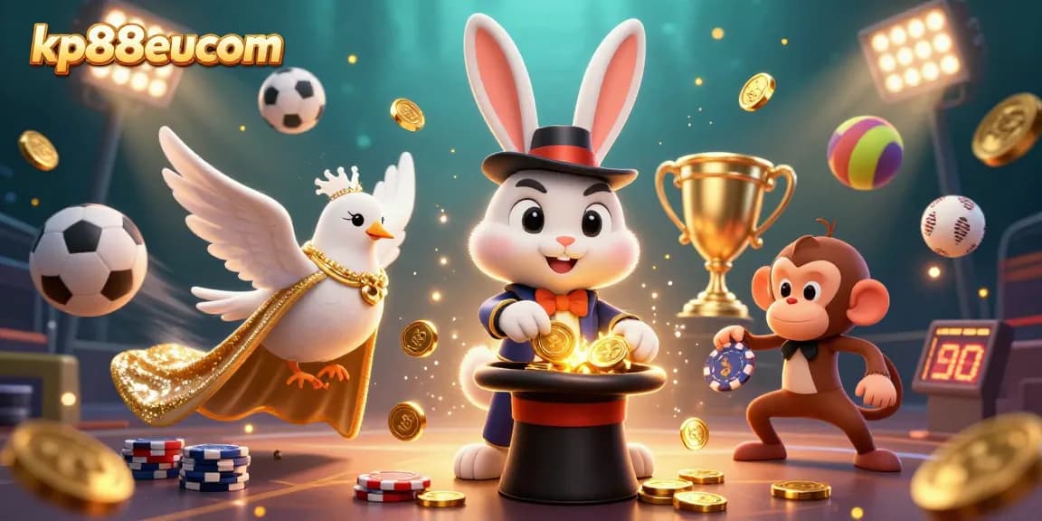 Engage in dynamic sports betting with kp88eucom as a playful magician rabbit pulls coins, enhancing your thrill