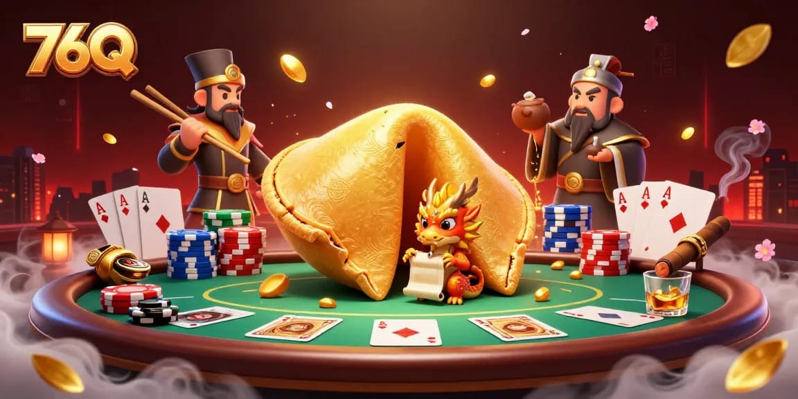 76Q ganha vida com dragão sábio e guardiões de hashi em cena de cassino vibrante.