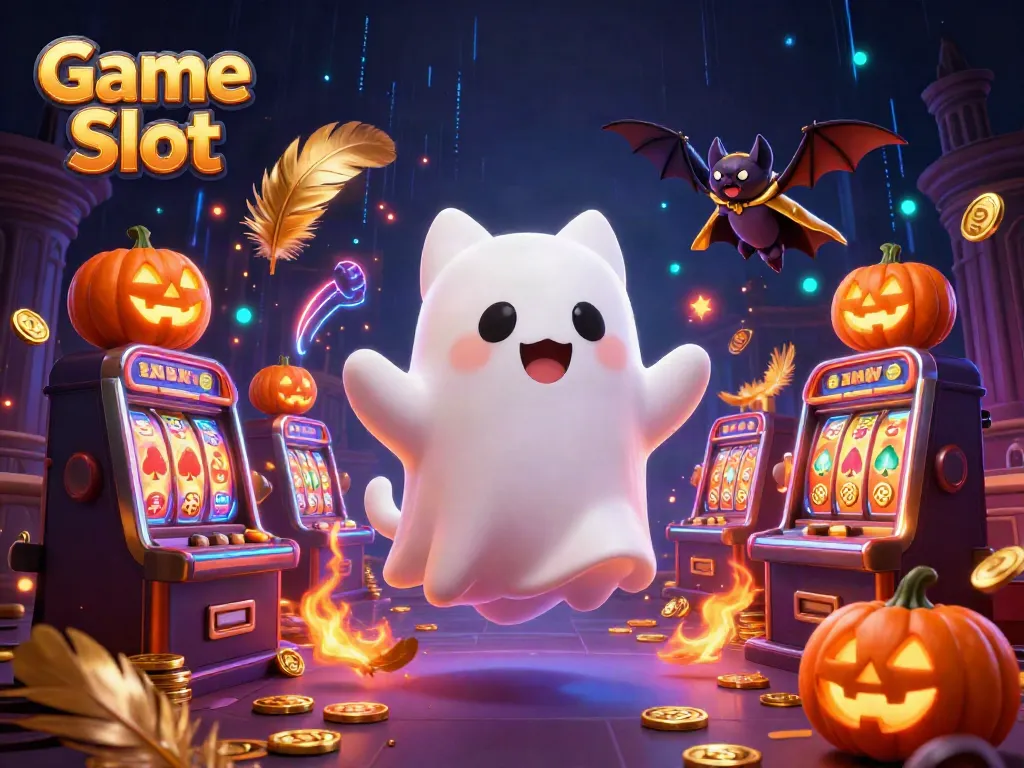 Permainan Game Toto Slot disajikan dengan kucing hantu dan kelelawar di kasino berhantu, menambah daya tarik untuk pemain.
