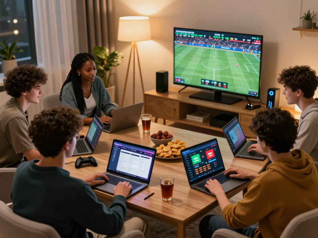 Friends engaging in gaming and betting on peh888 in a cozy living room
