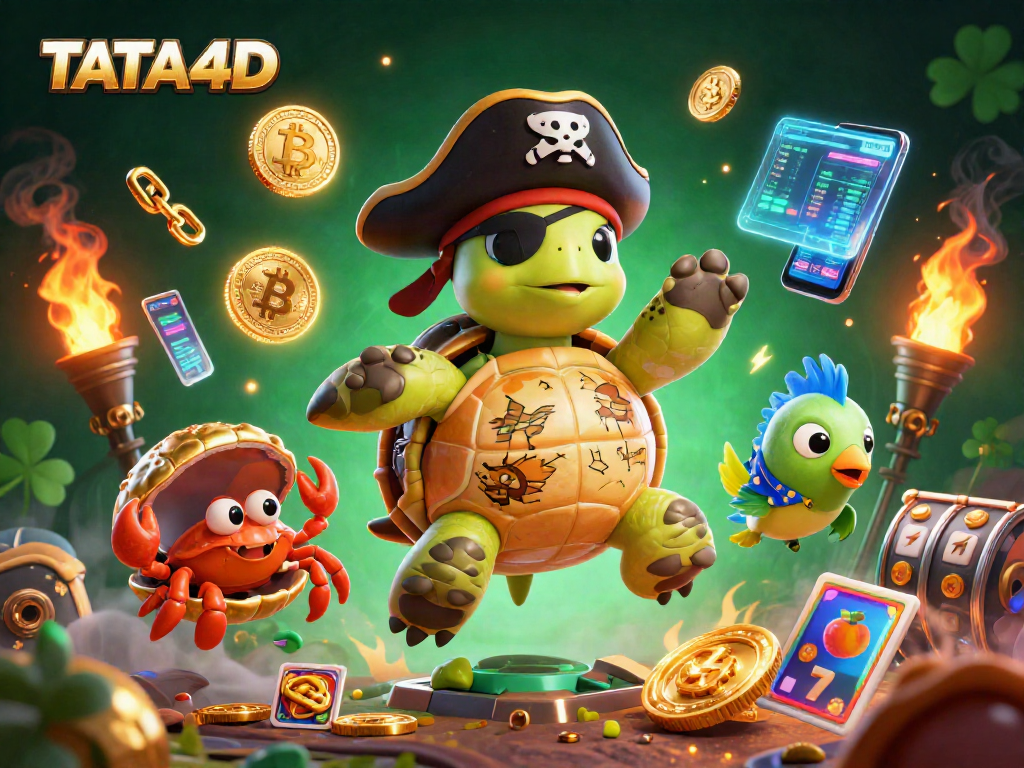 TATA4D showcases a dynamic 3D casino scene with vibrant characters and slot elements for thrilling gameplay.