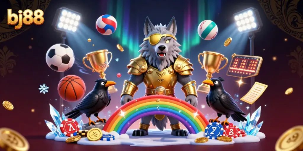 Engage in exhilarating bets with bj88 while Odin and ravens guide you through casino adventures.