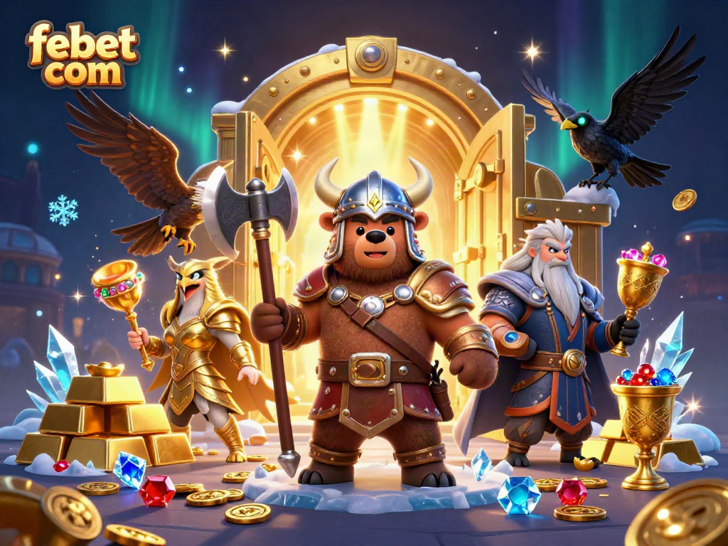 Experience thrills at febet com with a dynamic 3D casino scene filled with treasures and adventure.