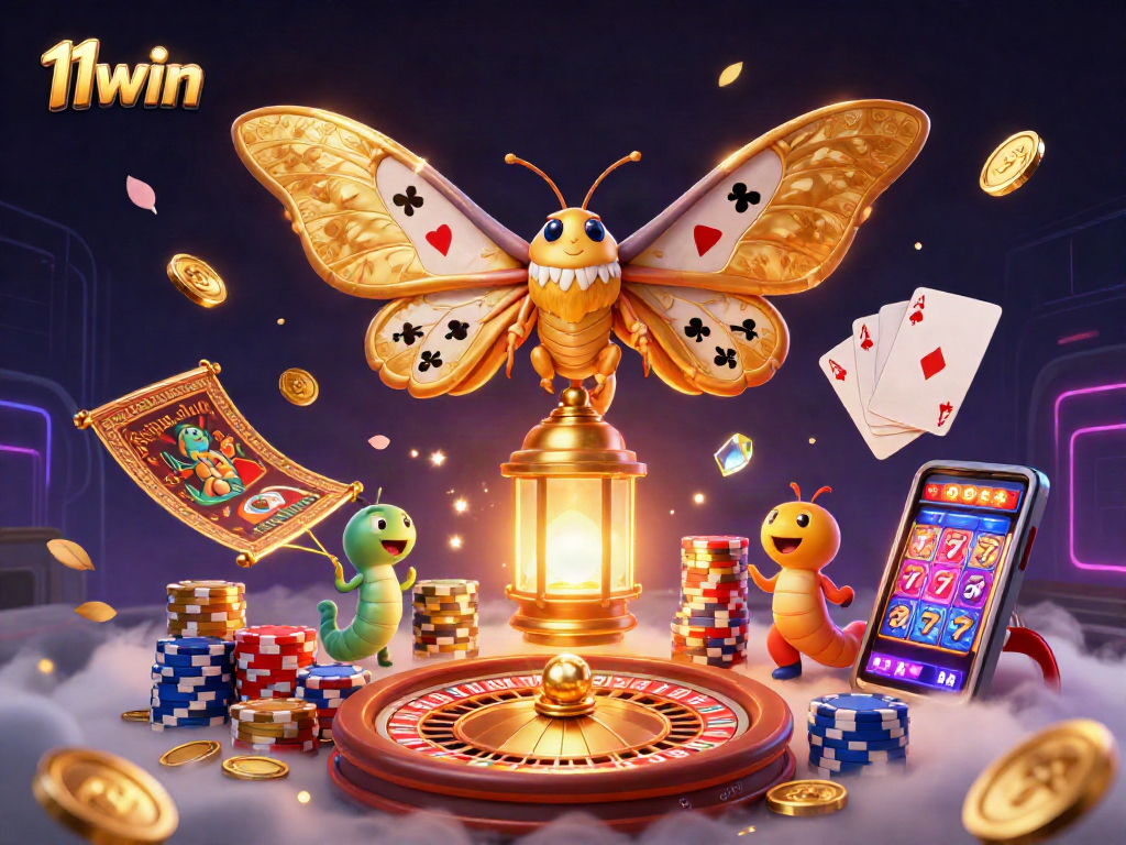 Experience thrilling wins with 11win, featuring a vibrant 3D illustration of casino excitement.