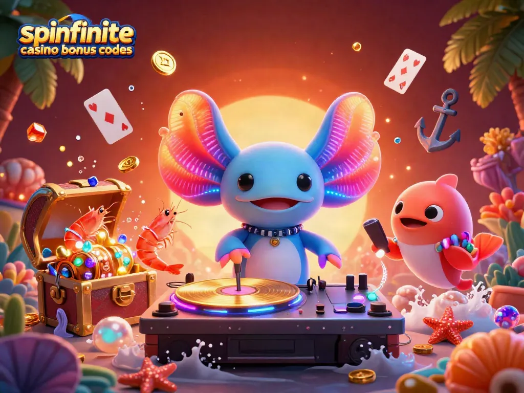 Spinfinite casino bonus codes enhance fun at a vibrant, underwater casino party scene.