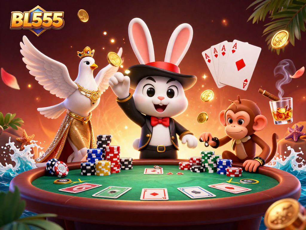 Experience the thrilling magic at BL555 with vibrant 3D characters and casino elements.