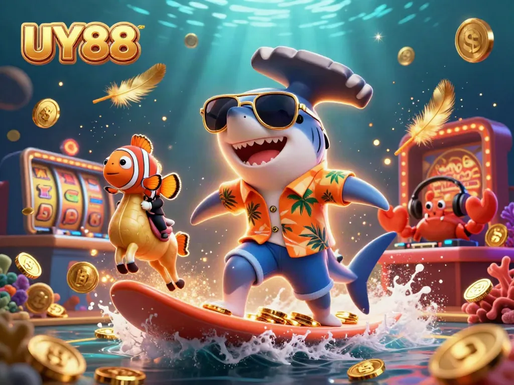 Enjoy gaming thrills with UY88's vibrant casino scene featuring fun and dynamic characters.