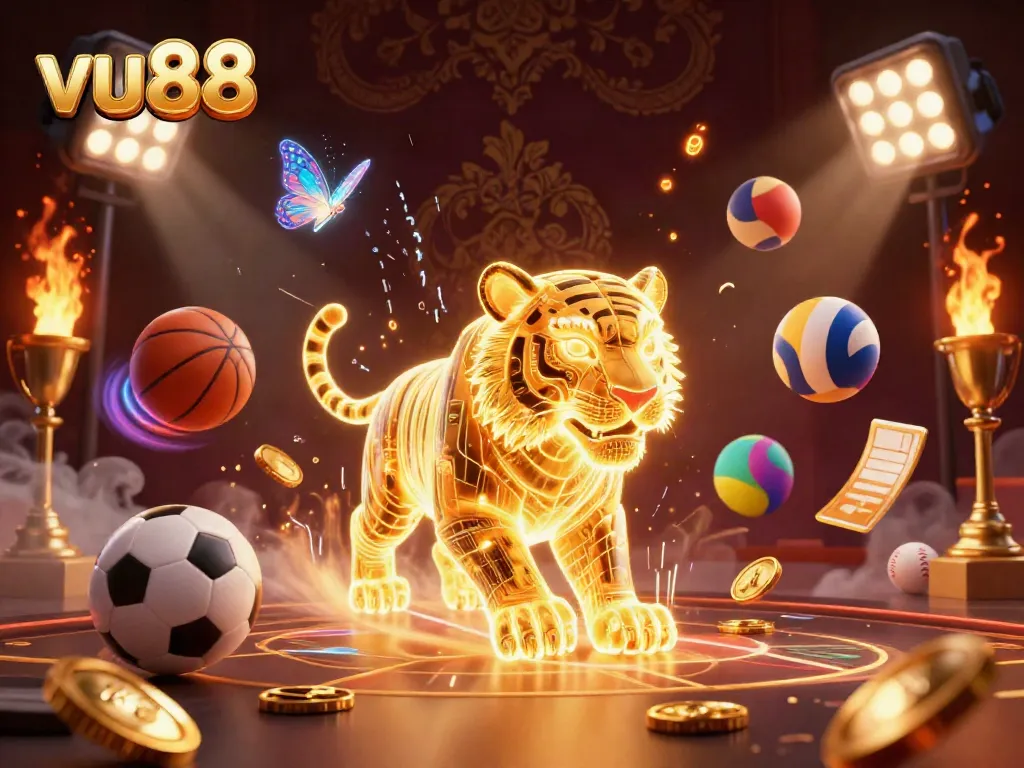 Experience thrilling gameplay with vu88 at this vibrant digital casino featuring glowing elements and interactive animations.