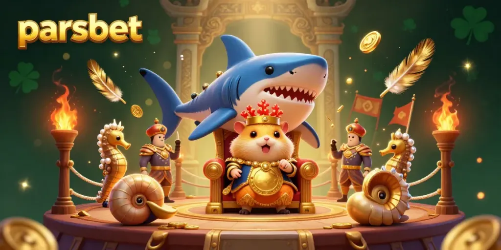 Experience the thrill of parsbet with a fierce hamster king and royal seahorse guards in a dynamic casino arena.