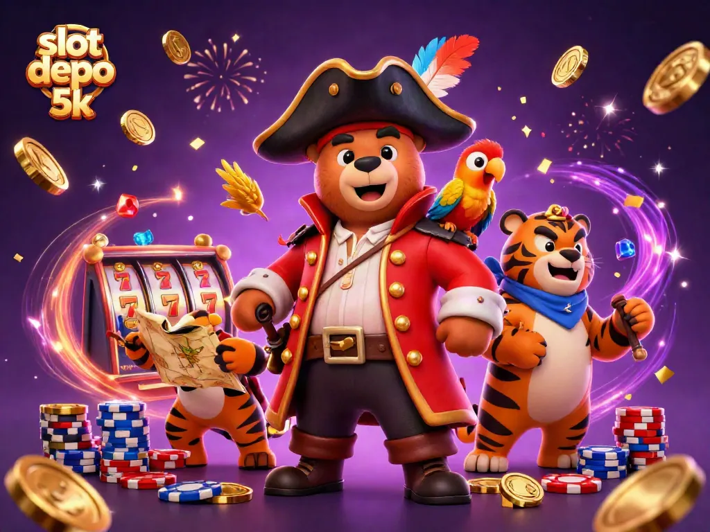 Engage with slot depo 5k through exciting 3D illustration featuring vibrant characters and casino elements.