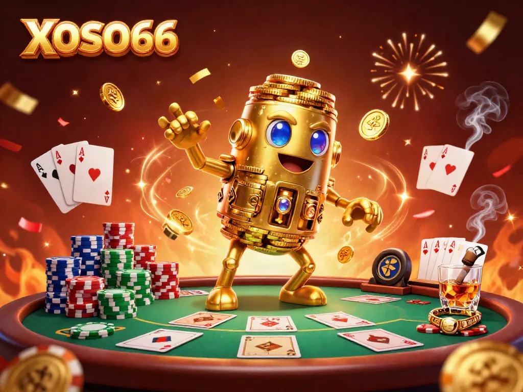 Experience high-stakes gaming with XOSO66's vibrant 3D casino scene featuring interactive elements.