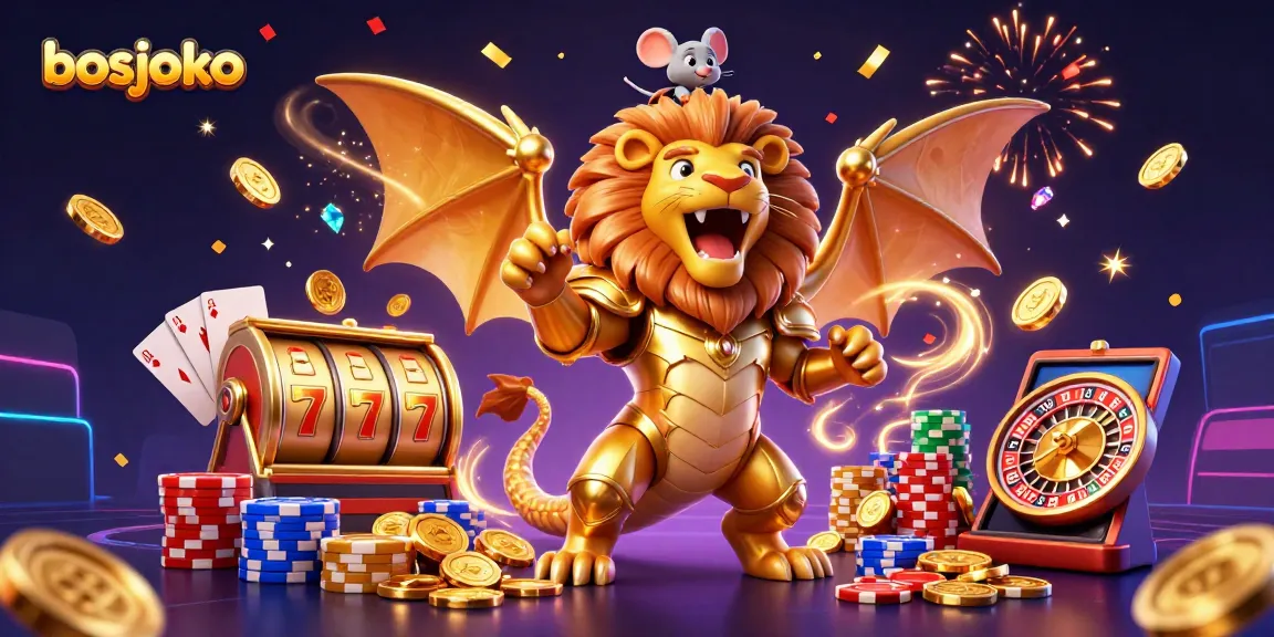 Engage with bosjoko's thrilling slot experience illustrated in a dynamic 3D scene.