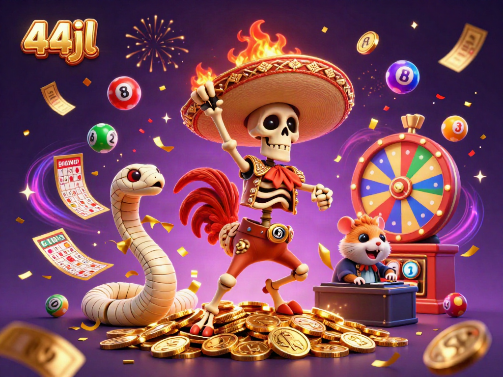 Join the fun at 44jl with a celebratory scene of dynamic, colorful gaming elements.