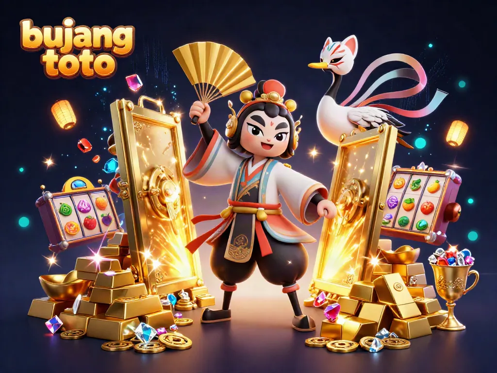 Experience thrilling gameplay at bujang toto with an engaging 3D scene of vibrant casino elements and characters.