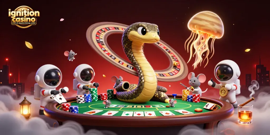 Play with the ignition casino $100 no deposit bonus codes in a vibrant 3D cosmic casino scene.