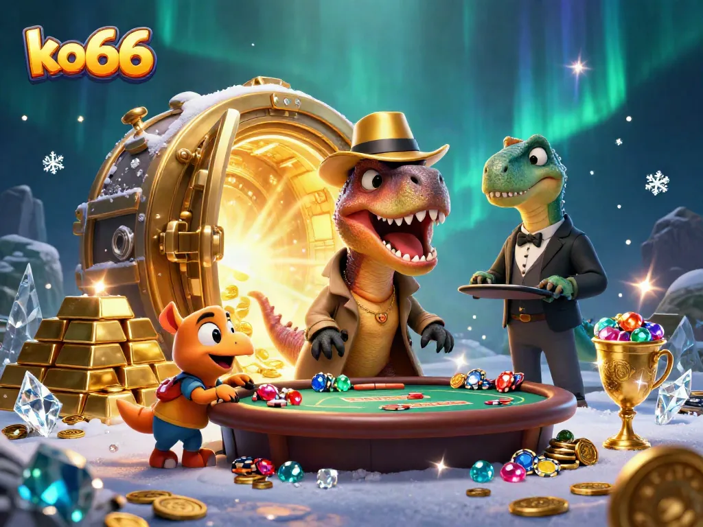 Experience thrilling blackjack action in ko66 with playful dinosaurs and dazzling gems.