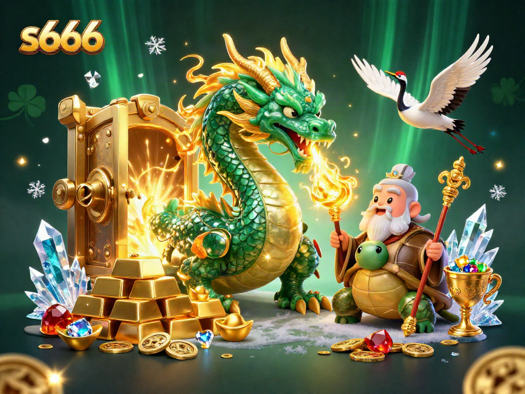 Engage with the thrilling world of s666 casino, featuring a jade dragon and treasure.