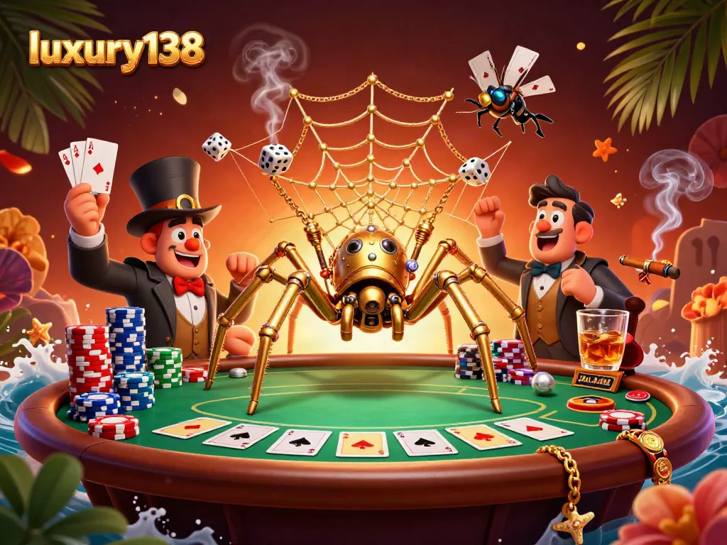 Engage with luxury138's online gaming experience featuring vibrant poker elements and dynamic characters.