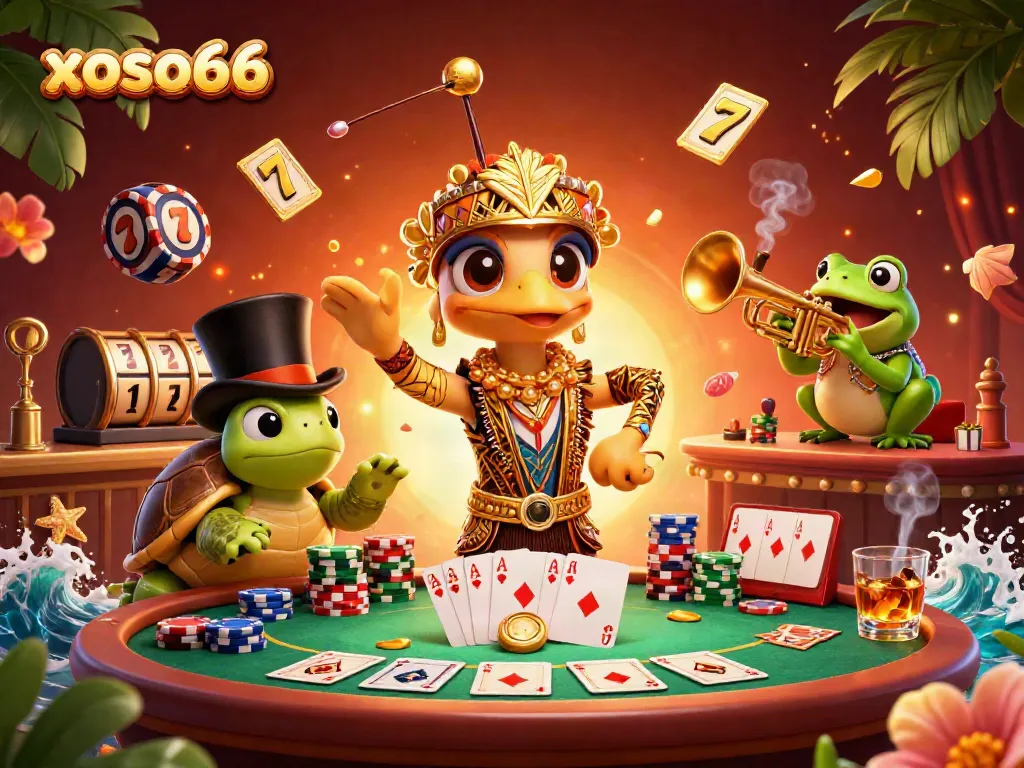 Experience thrilling gameplay at xoso66 with vibrant characters enjoying slots and poker.