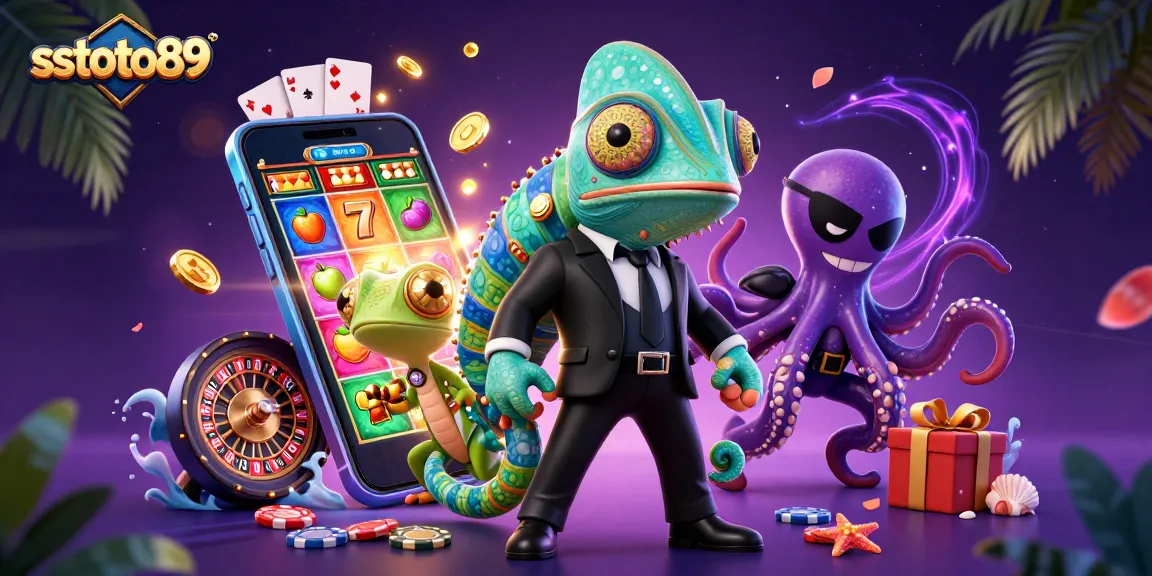Permainan slot menarik menampilkan sstoto89 dengan karakter kartun, koin emas berhamburan, dan efek kasino yang dramatis.