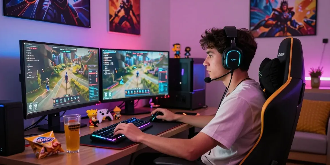 Engaged gamer in a vibrant setup during a go8 gaming session