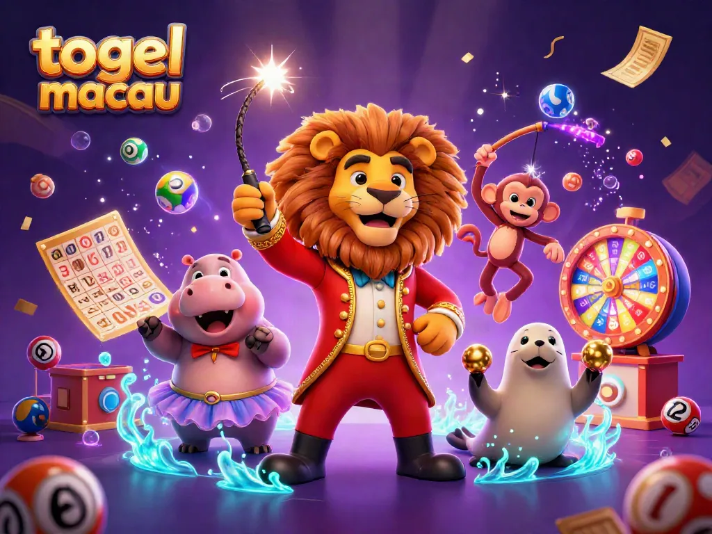 Engaging scene of togel macau with dynamic lottery components and playful 3D characters.