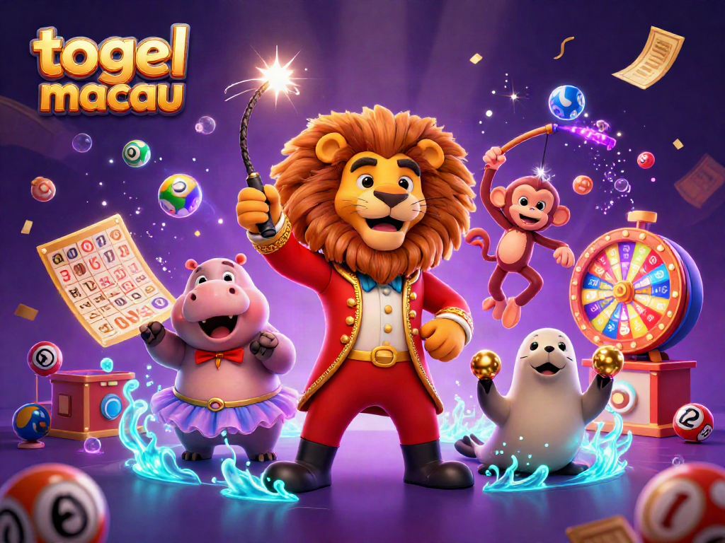 Engaging scene of togel macau with dynamic lottery components and playful 3D characters.