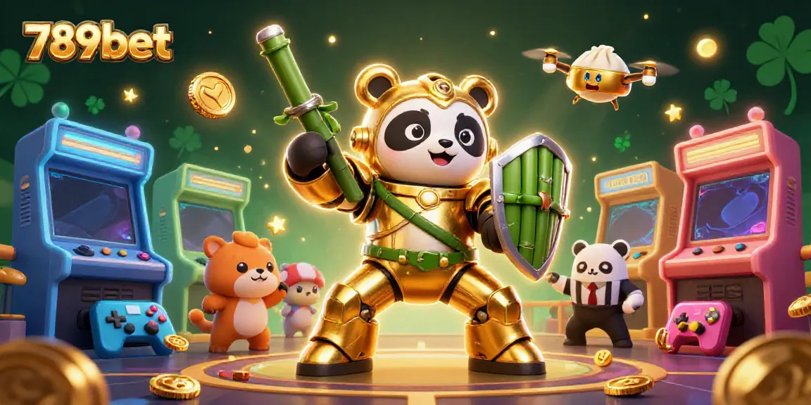 Engage with thrilling 789bet gaming action featuring an exciting mech-suit panda in a vibrant casino arena.