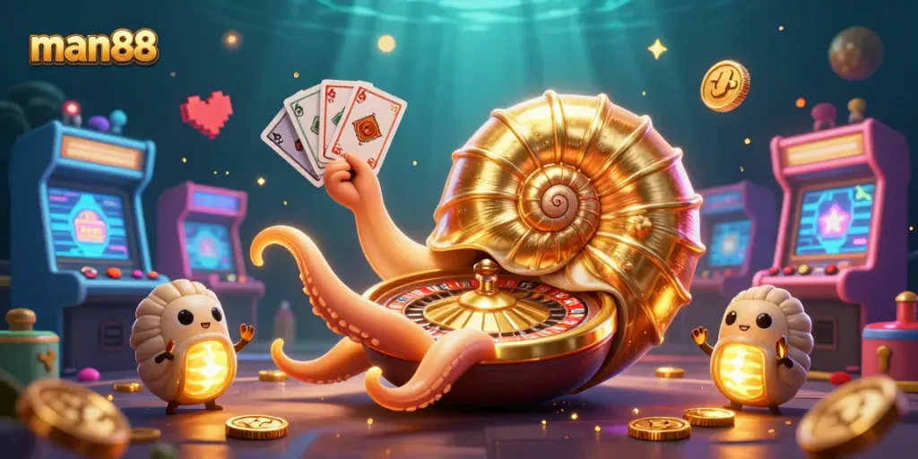 Engage with thrilling games at man88 featuring ancient nautilus and glowing arcade elements.