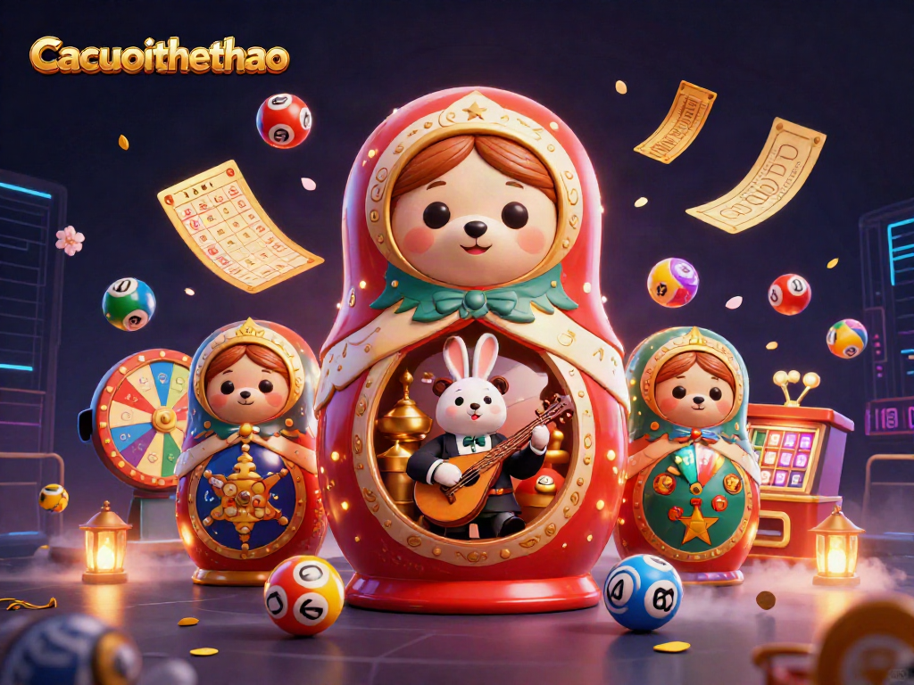 Experience gambling excitement with Cacuocthethao through vibrant and dynamic casino-themed 3D illustration.