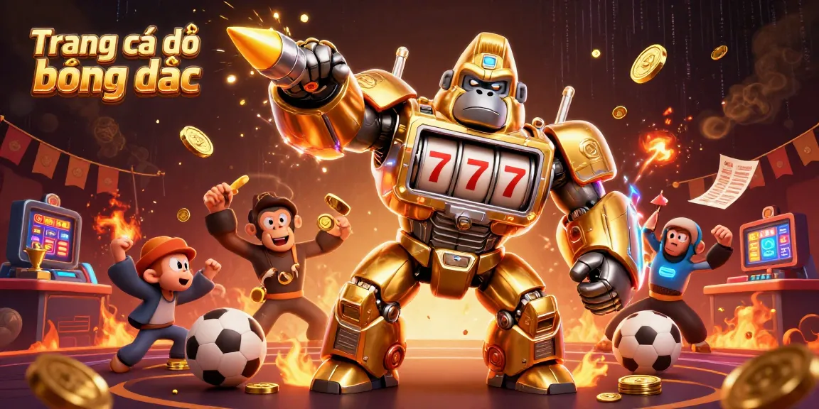 Experience the thrill of Trang cá độ bóng đá with an energetic scene of a mech gorilla and sports elements.