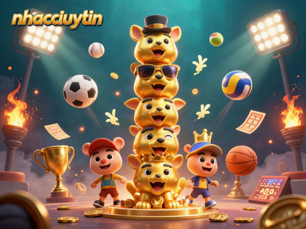 Place exciting bets with nhacaiuytin, featuring a vibrant 3D casino illustration of dynamic sports elements.