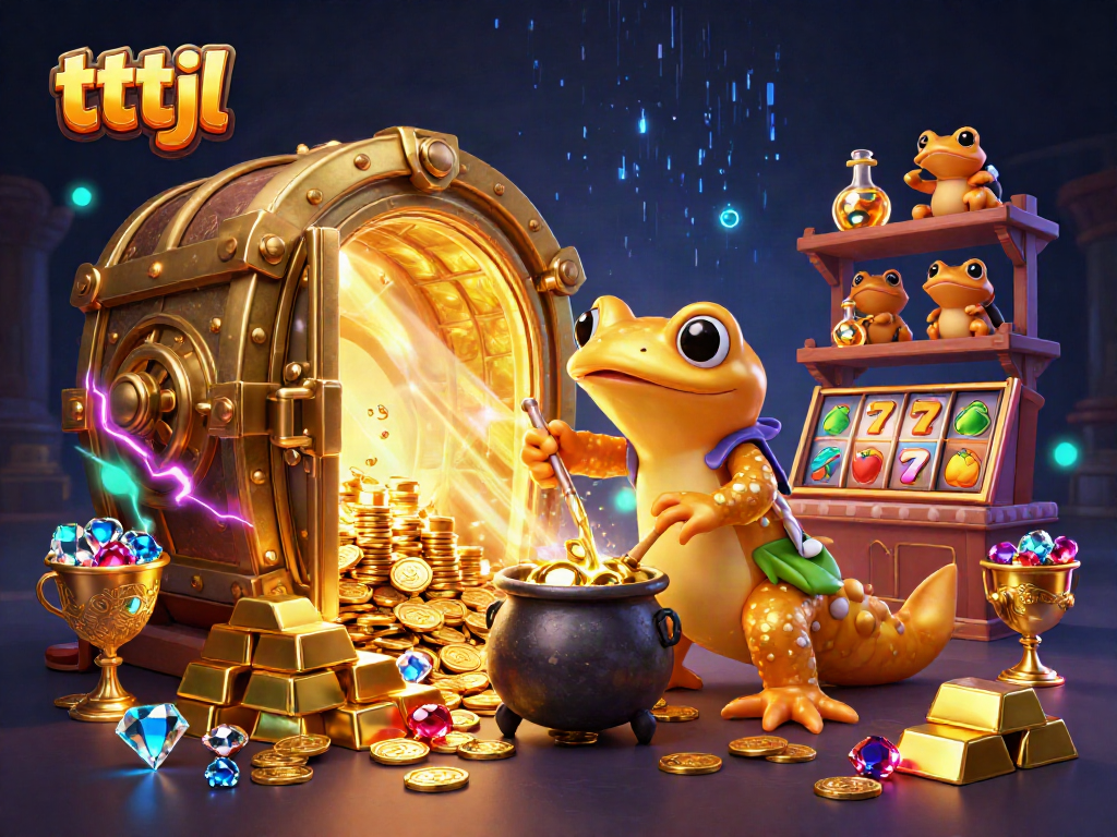 Engage with tttjl's vibrant casino scene featuring a golden salamander alchemist and bubbling cauldron.