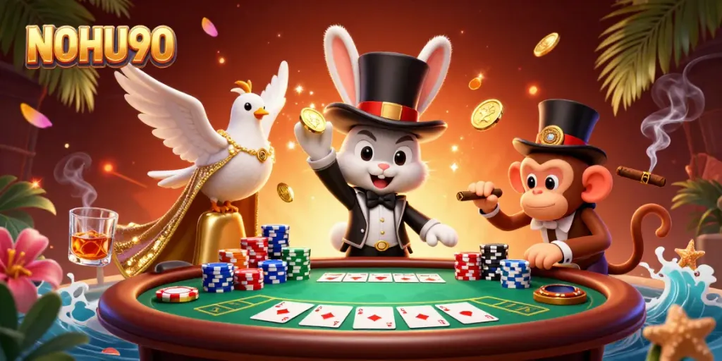 Experience the thrill of NOHU90 with a magician rabbit and poker excitement!