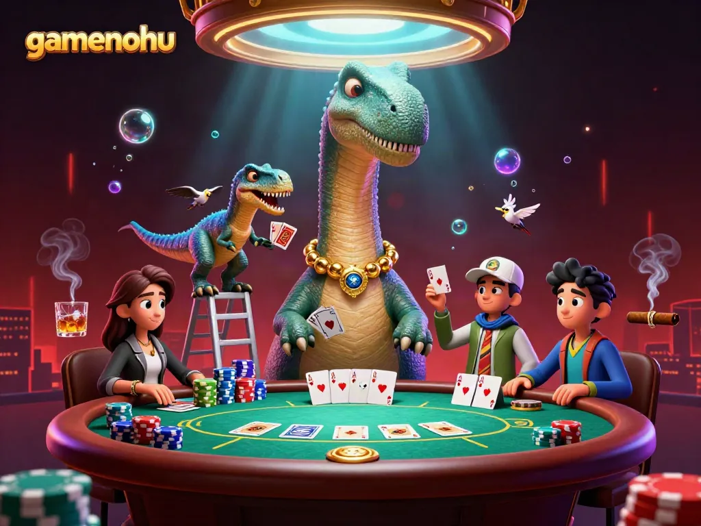 Engage in thrilling poker action with gamenohu's dynamic illustration of a lively casino scene.