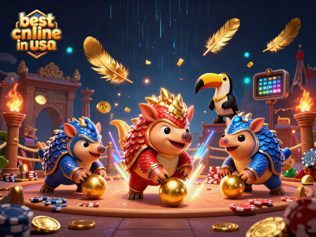 Rival pangolins compete in a casino scene showcasing the best online casinos in usa.