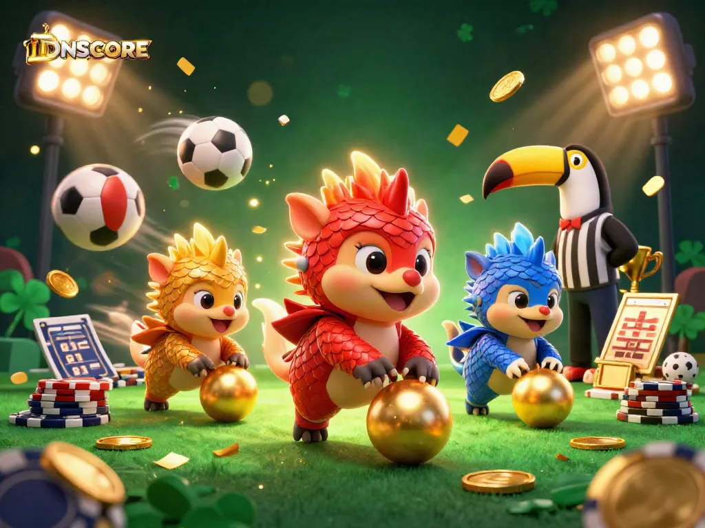 IDNSCORE showcases a vibrant 3D battle between pangolins in sports-themed gambling action.