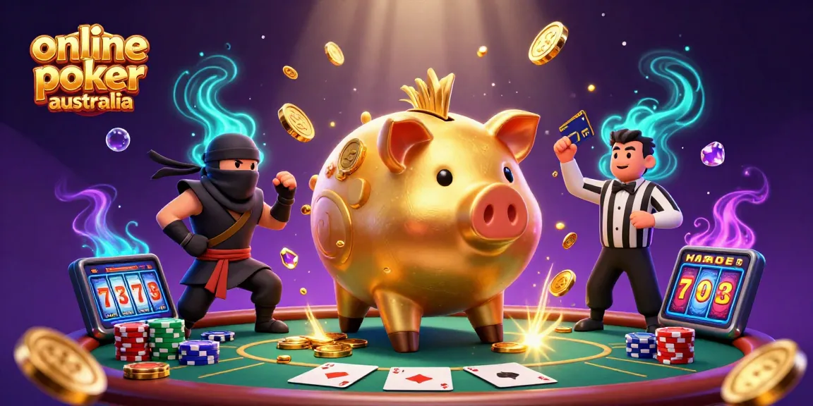 Engage in online poker Australia with vibrant 3D scene showcasing dynamic characters, colorful chips, and exciting gameplay.