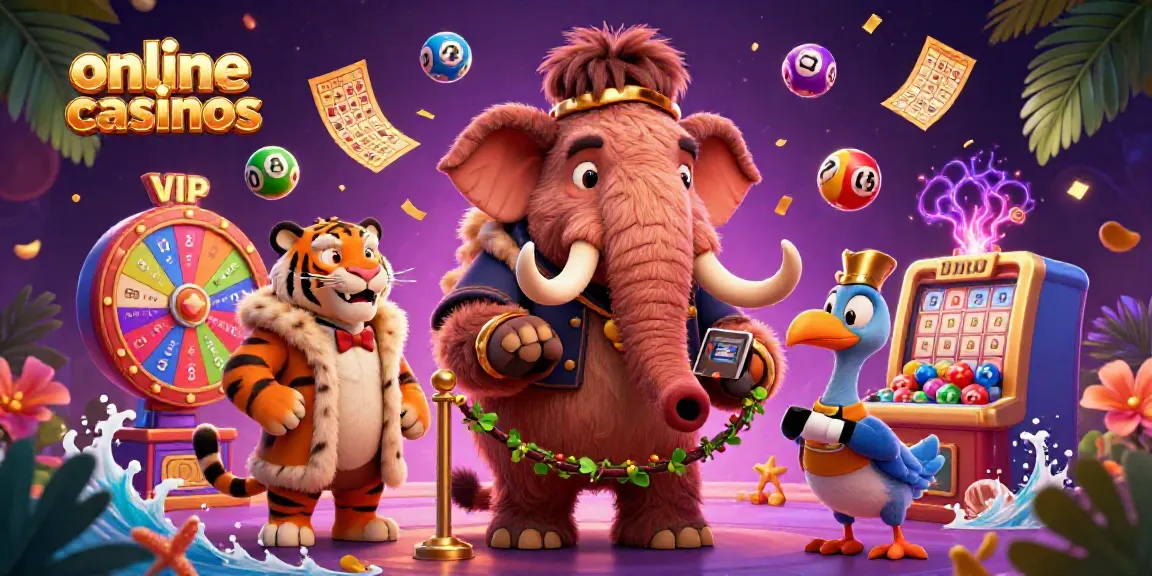 Engage with exciting online casinos featuring a massive woolly mammoth bouncer checking IDs and a saber-tooth tiger in a fur coat.