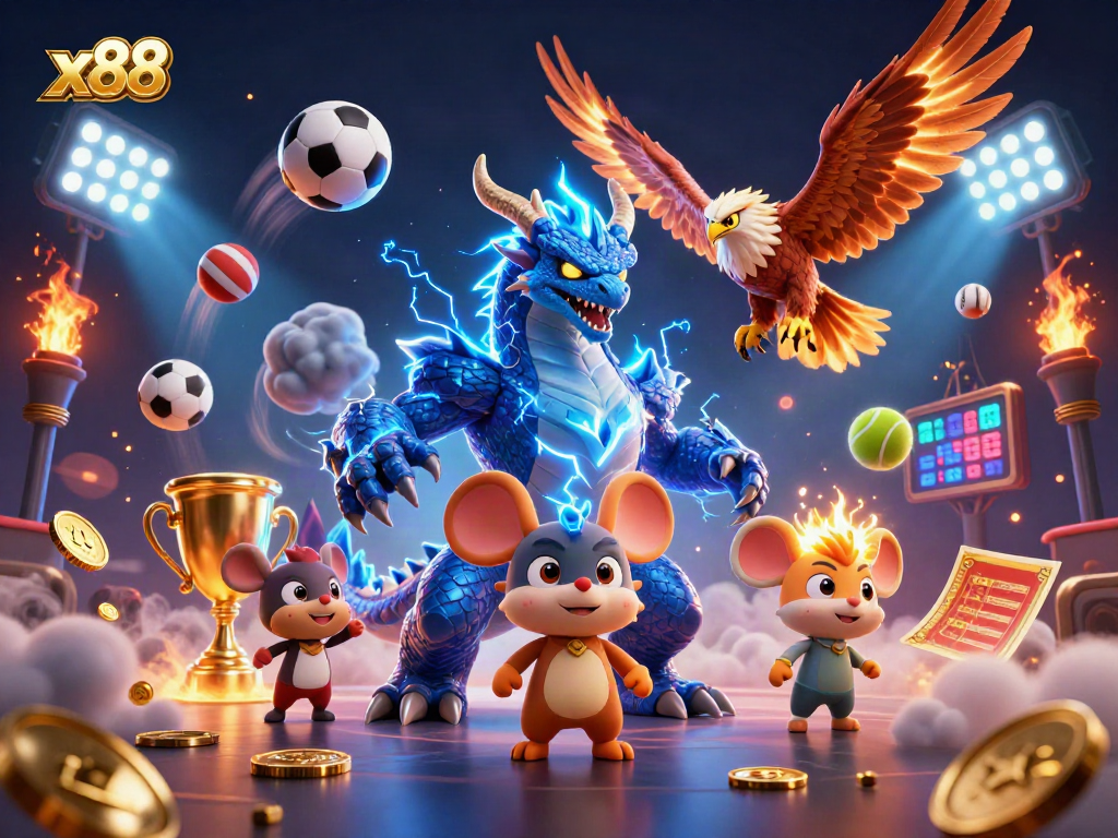 x88 engages players with thrilling sports betting action, showcasing dynamic game elements in a vibrant scene.