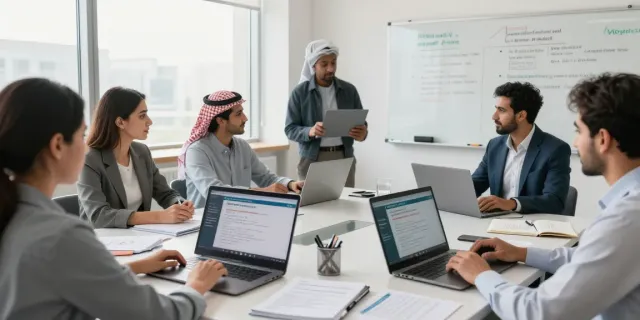 Engaged learners participating in NVQ Level 6 in Saudi Arabia online training session.