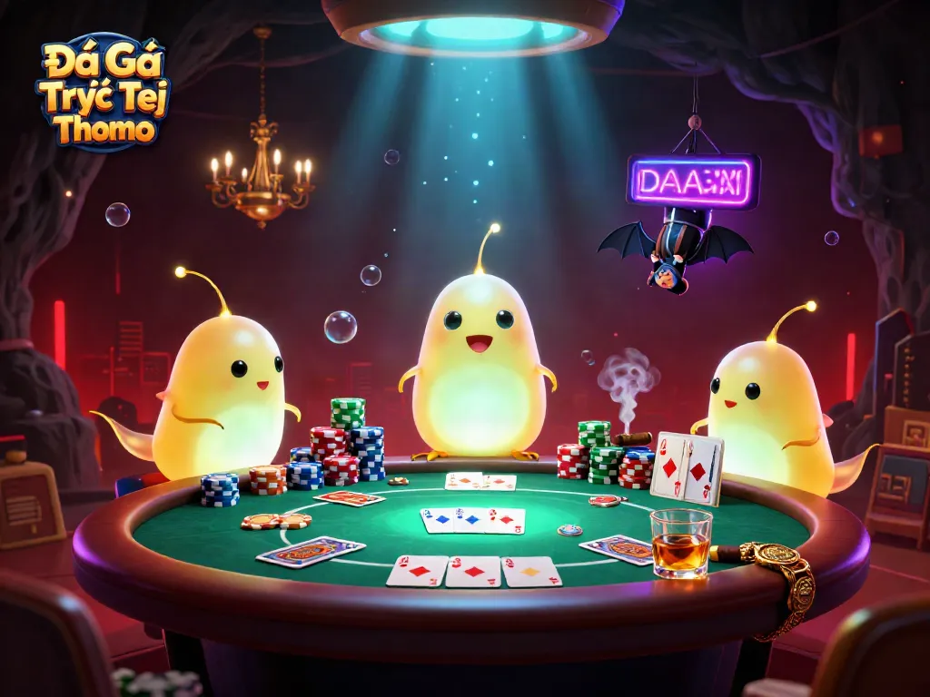 Engage with Đá Gà Trực Tiếp Thomo featuring a vibrant glowworm scene in an energetic casino atmosphere.