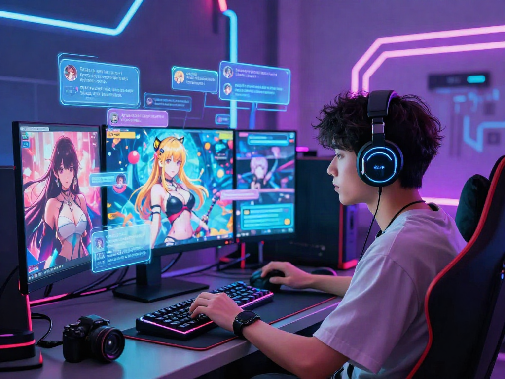 Engaging in hentai ai chat with immersive virtual surroundings showcasing colorful anime visuals.