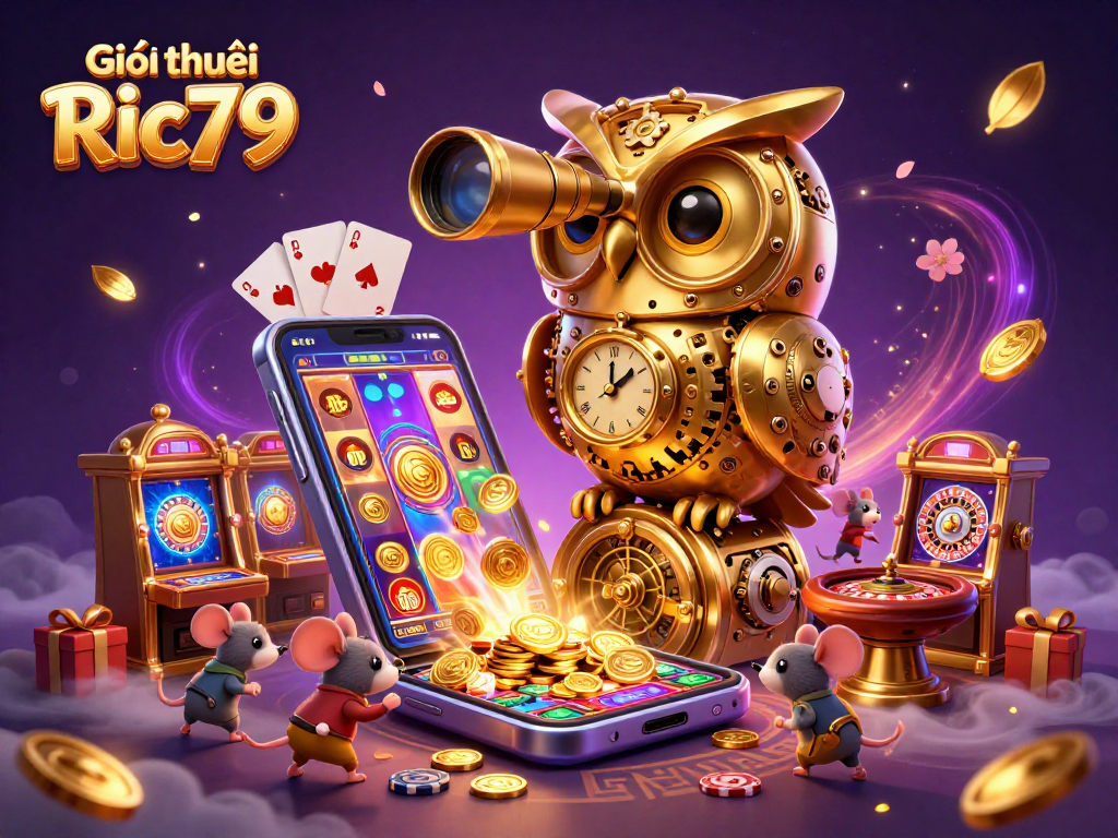Experience Giới thiệu Ric79 with a vibrant 3D casino scene showcasing dynamic gaming action and delightful characters.