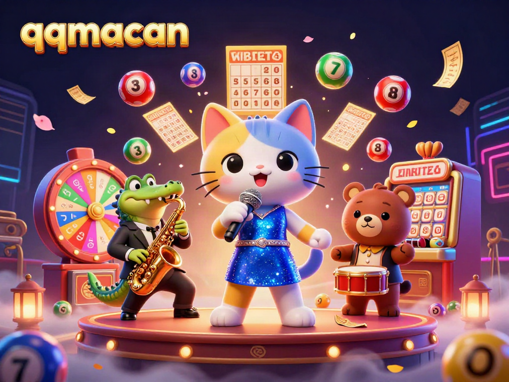 Engage with the vibrant qqmacan casino scene featuring a singing cat, a saxophonist crocodile, and a drumming bear.