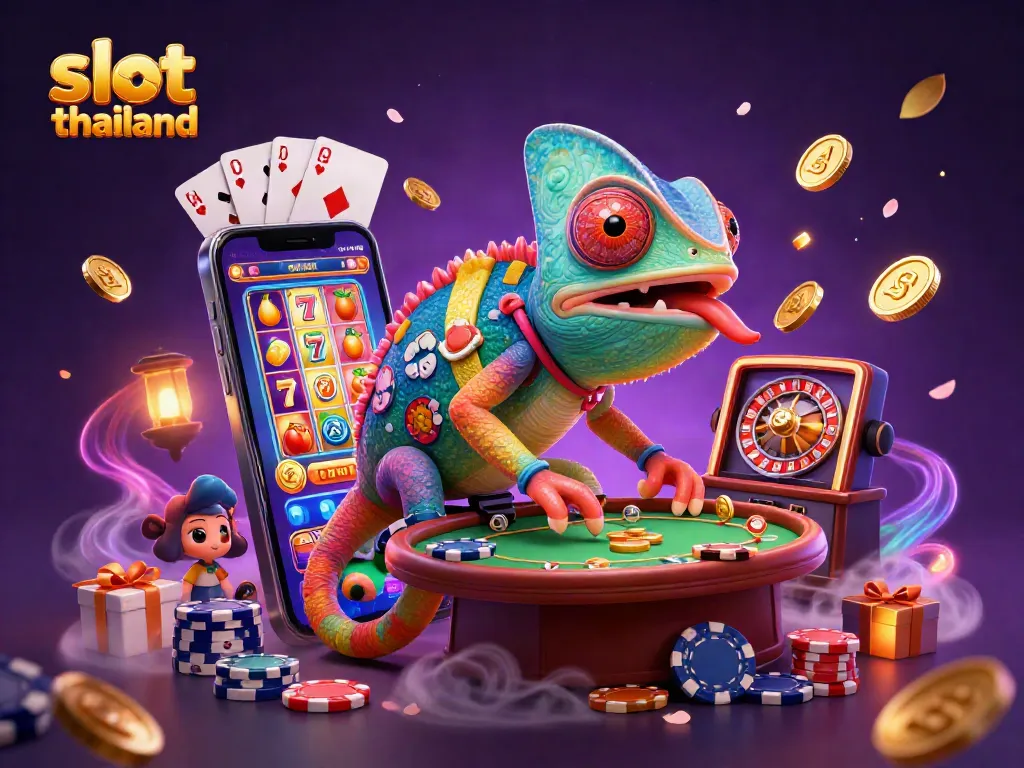 Experience the vibrant world of slot thailand with a dynamic casino scene featuring colorful slots and winning elements.